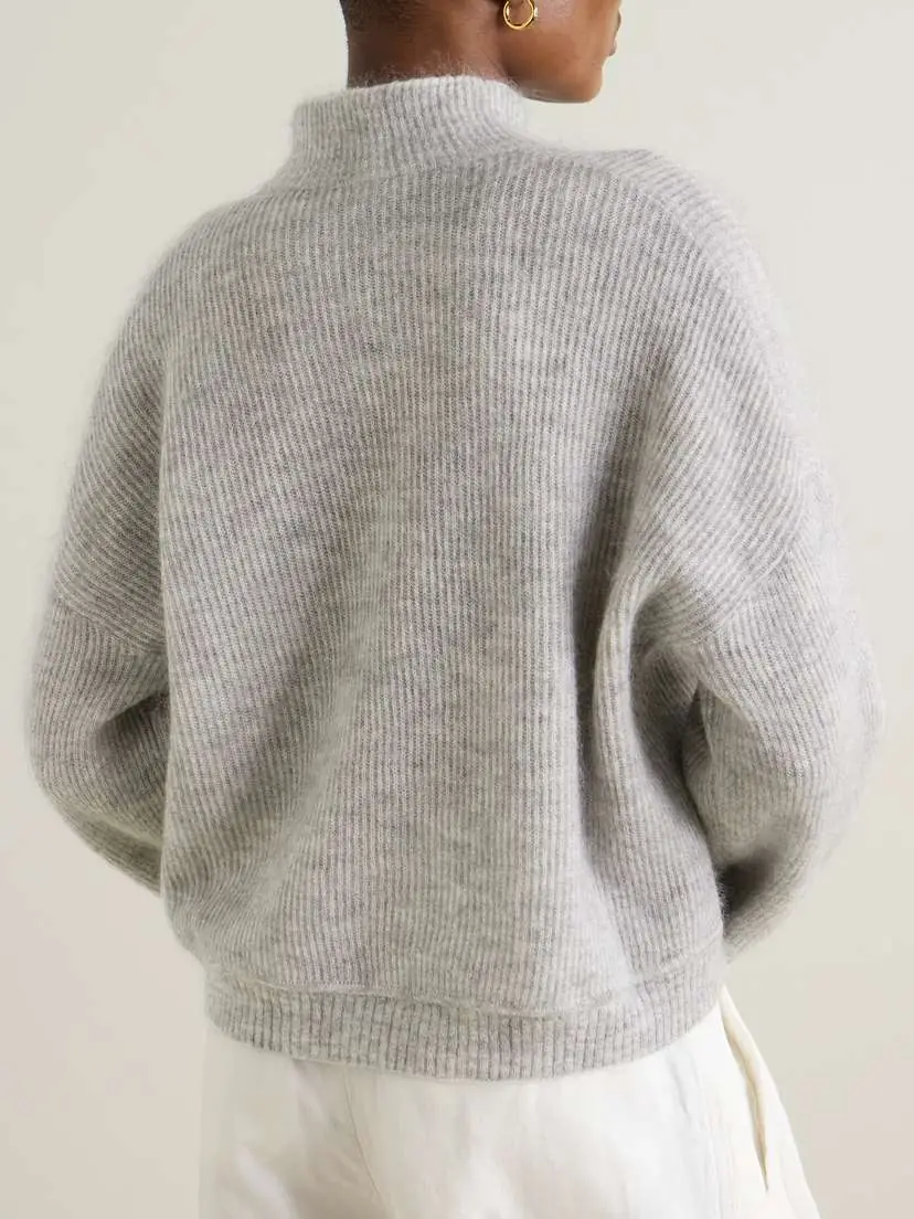 Brunello Cucinelli Tie-detailed Ribbed Mohair-blend Turtleneck Sweater | Thumbnail 3 Brunello Cucinelli Tie-detailed Ribbed Mohair-blend Turtleneck Sweater | Thumbnail 3