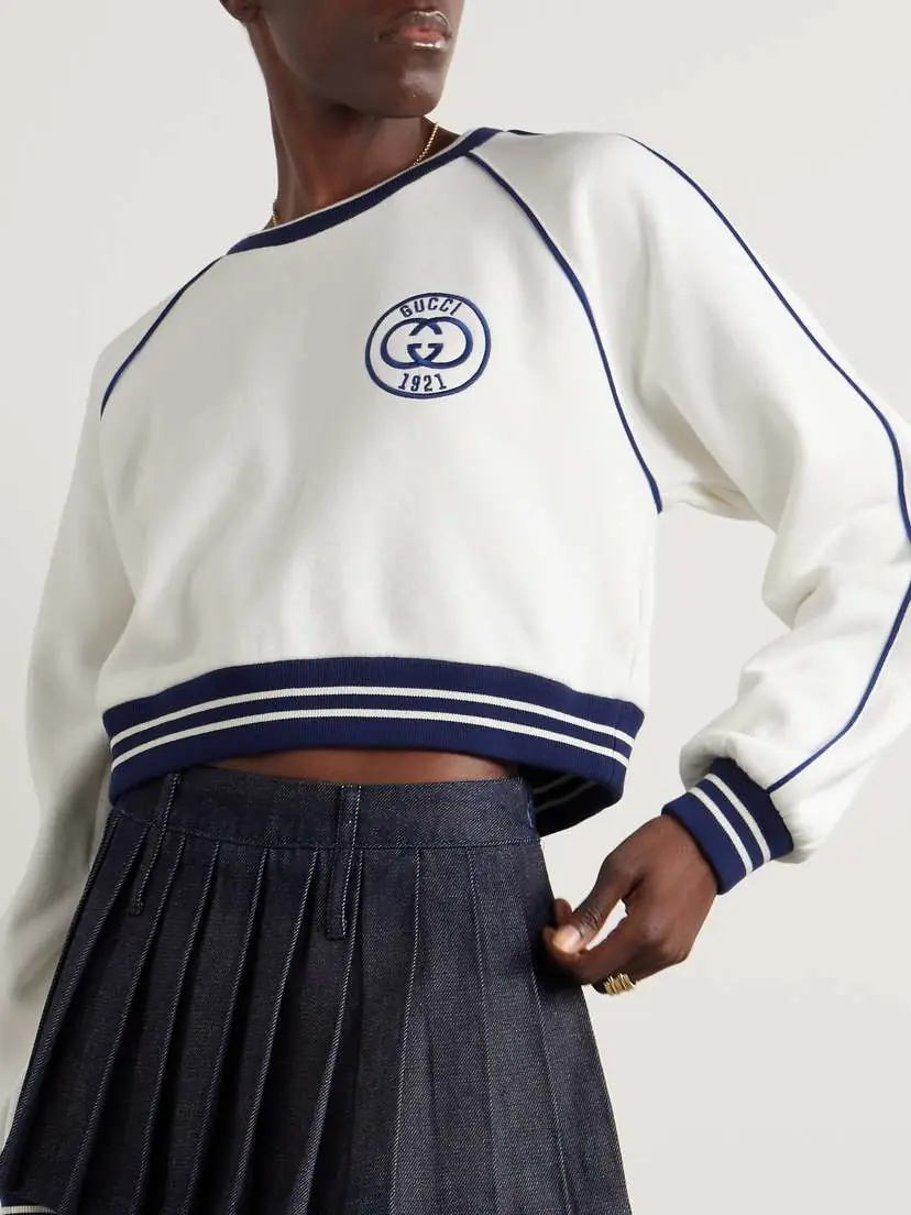 Gucci Embroidered Striped Cotton-jersey Sweatshirt | Thumbnail 3 Gucci Embroidered Striped Cotton-jersey Sweatshirt | Thumbnail 3