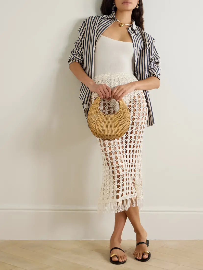 Calle Del Mar Fringed Crocheted Midi Skirt | Thumbnail 2