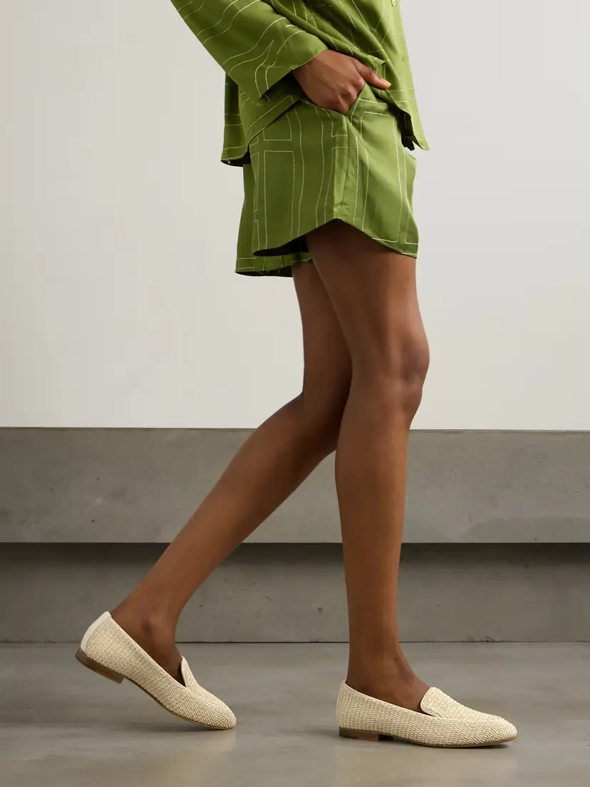 Manolo Blahnik Pitakara Leather-trimmed Raffia Loafers | Thumbnail 2