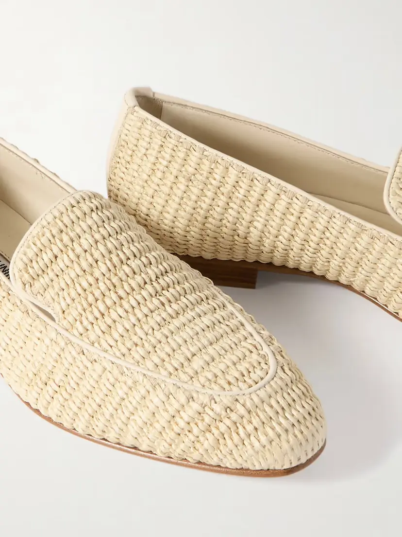 Manolo Blahnik Pitakara Leather-trimmed Raffia Loafers | Thumbnail 4