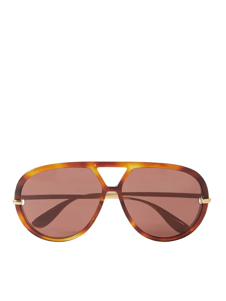 Drop Oversized Aviator-style Tortoiseshell Recycled-acetate And Gold-tone Sunglasses