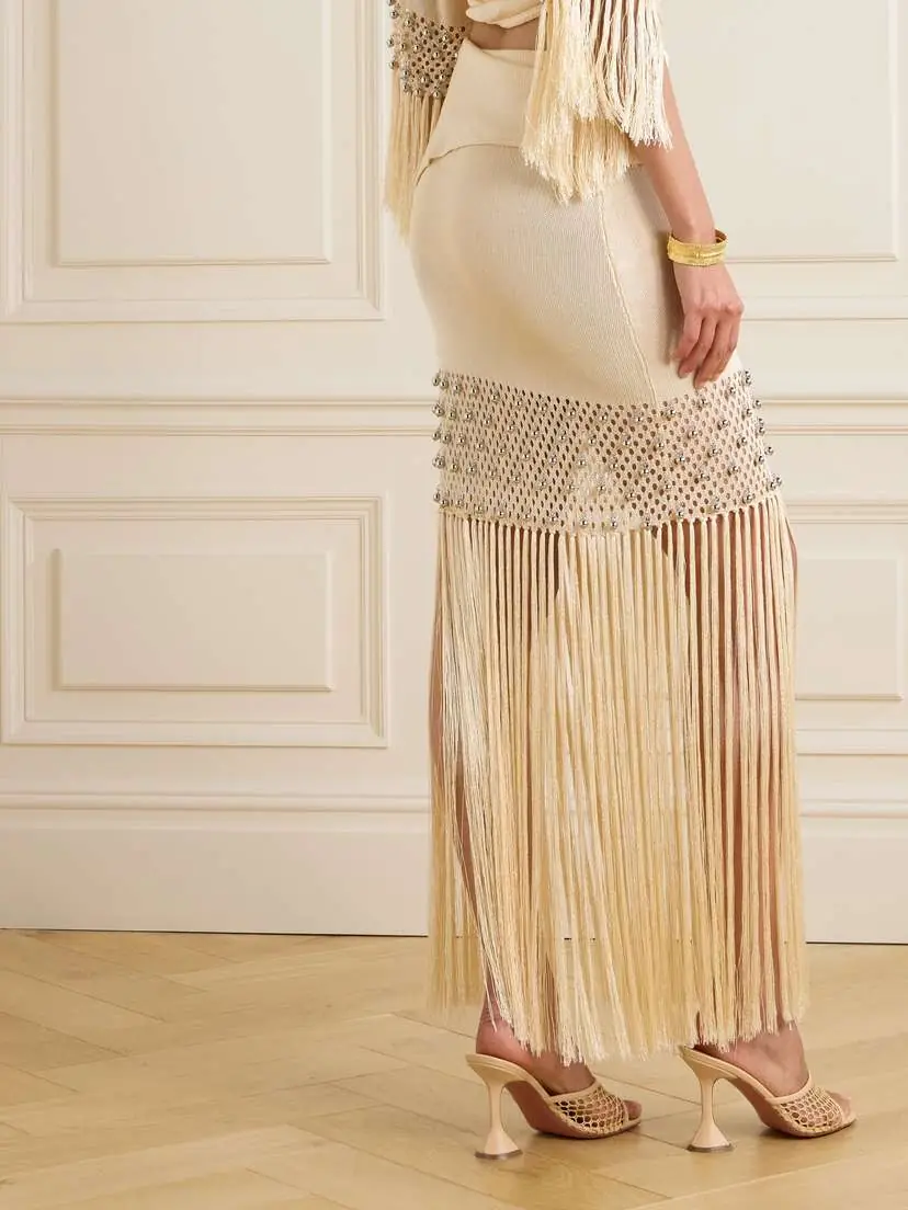 Rabanne Fringed Bead-embellished Crocheted Maxi Skirt - x large | Thumbnail 3 Rabanne Fringed Bead-embellished Crocheted Maxi Skirt - x large | Thumbnail 3