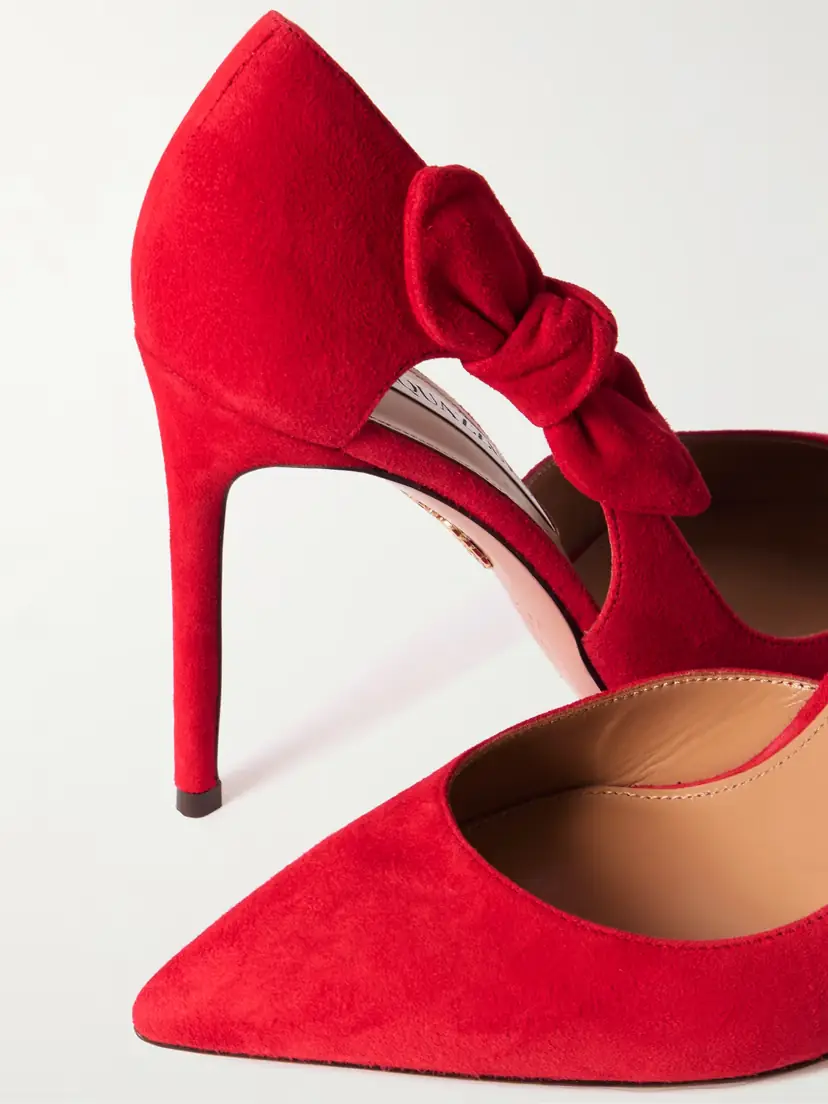 Aquazzura Very Bow Tie 105 Suede Point-toe Pumps | Thumbnail 4