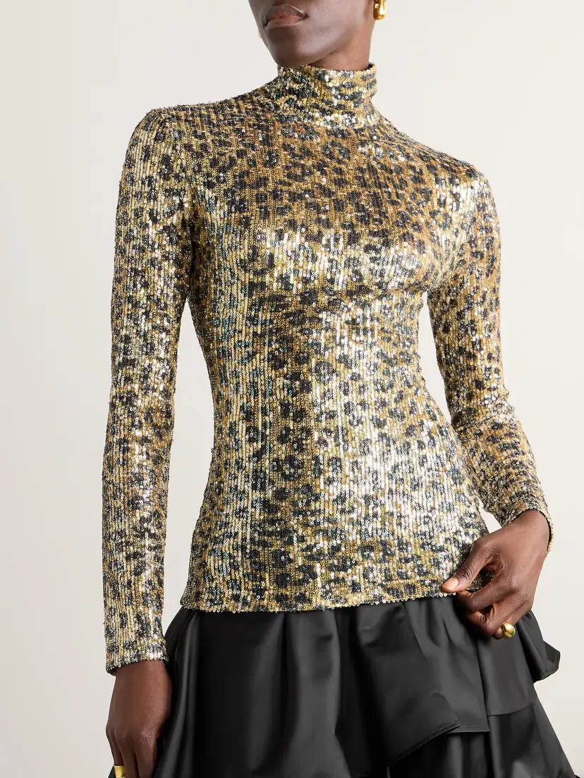 AZ Factory Romy Sequin-embellished Leopard-print Mesh Turleneck Top | Thumbnail 3