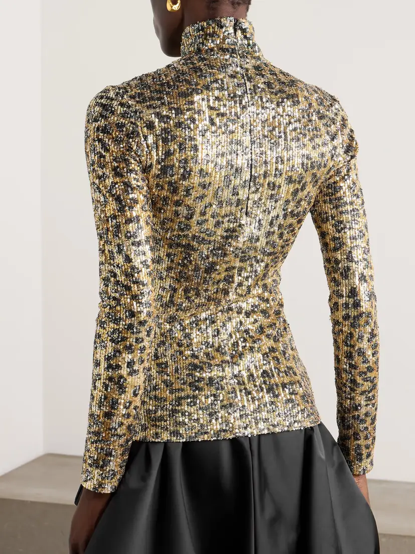 AZ Factory Romy Sequin-embellished Leopard-print Mesh Turleneck Top | Thumbnail 4