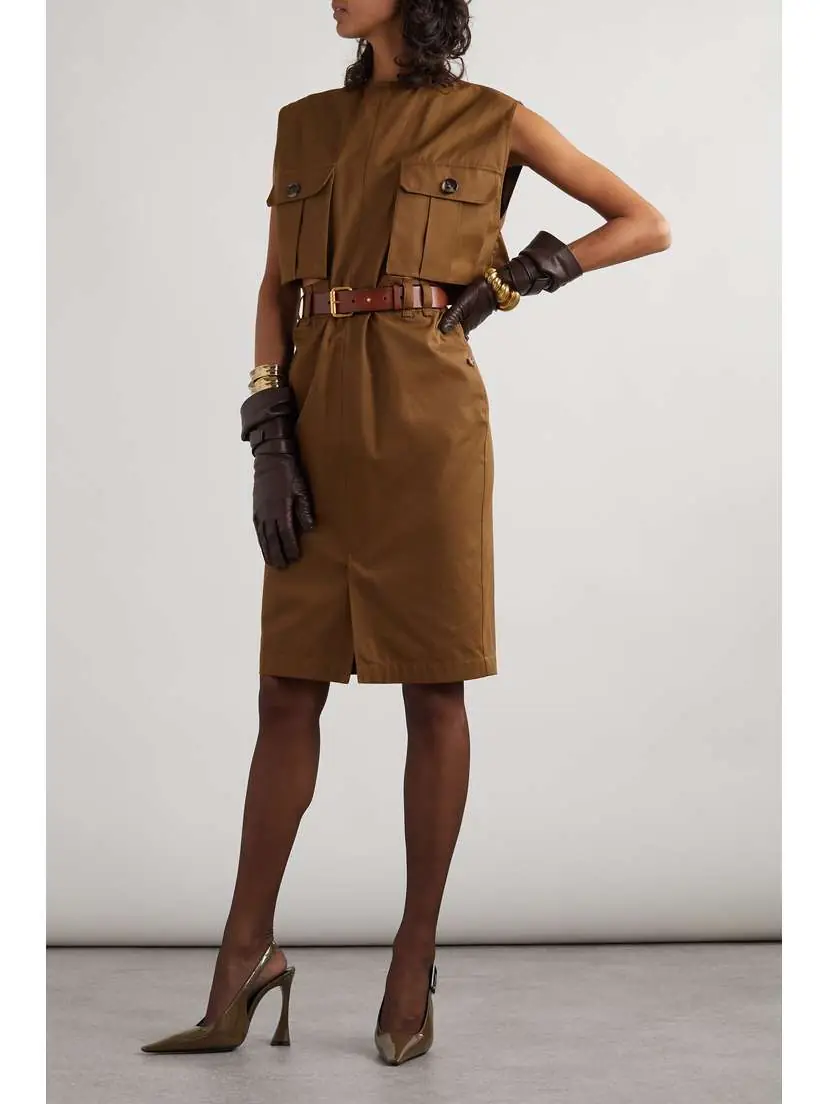 Saint Laurent Belted Cutout Cotton-twill Mini Dress | Thumbnail 2