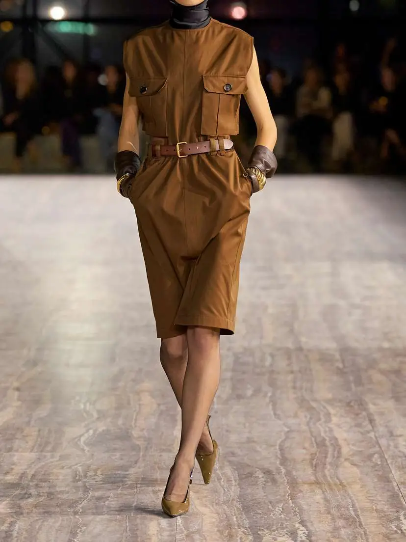 Saint Laurent Belted Cutout Cotton-twill Mini Dress | Thumbnail 4