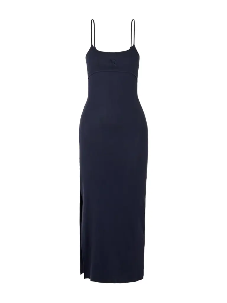 Anagram Logo-embroidered Ribbed Stretch-cotton Jersey Midi Dress