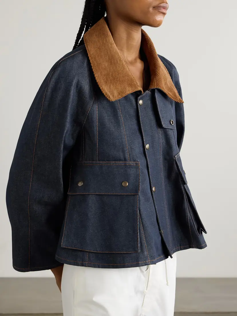 Loewe Cotton-corduroy And Leather-trimmed Denim Jacket | Thumbnail 3