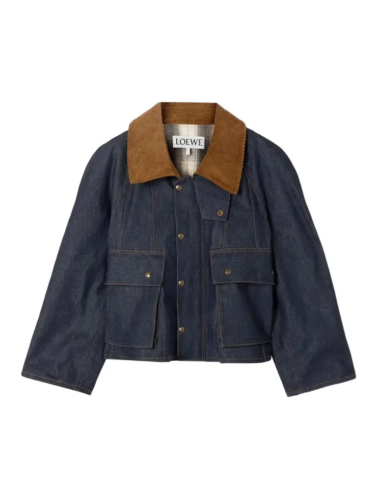 Cotton-corduroy And Leather-trimmed Denim Jacket