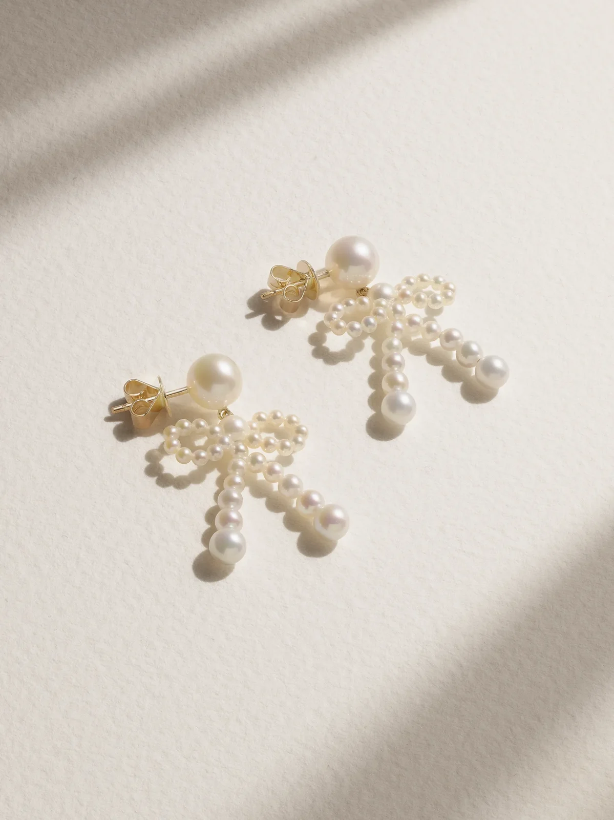 Bow 14-karat Recycled Gold Pearl Earrings