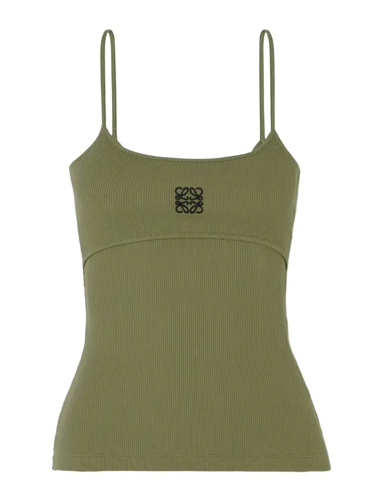 Anagram Embroidered Ribbed Stretch-cotton Jersey Tank - x large