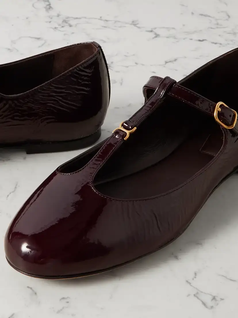 Chloé Marcie Embellished Crinkled Patent-leather Ballet Flats | Thumbnail 4 Chloé Marcie Embellished Crinkled Patent-leather Ballet Flats | Thumbnail 4