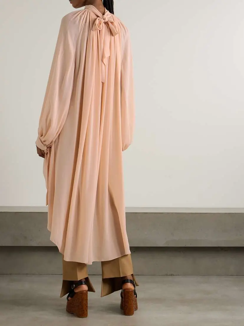 Chloé Wrap-effect Asymmetric Gathered Silk-georgette Turtleneck Midi Dress | Thumbnail 3 Chloé Wrap-effect Asymmetric Gathered Silk-georgette Turtleneck Midi Dress | Thumbnail 3