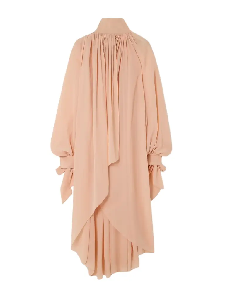 Wrap-effect Asymmetric Gathered Silk-georgette Turtleneck Midi Dress