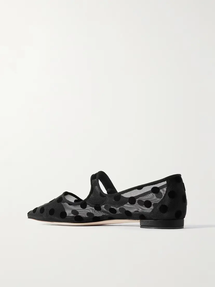 Manolo Blahnik Campari Grosgrain-trimmed Flocked Mesh Ballet Flats | Thumbnail 3 Manolo Blahnik Campari Grosgrain-trimmed Flocked Mesh Ballet Flats | Thumbnail 3