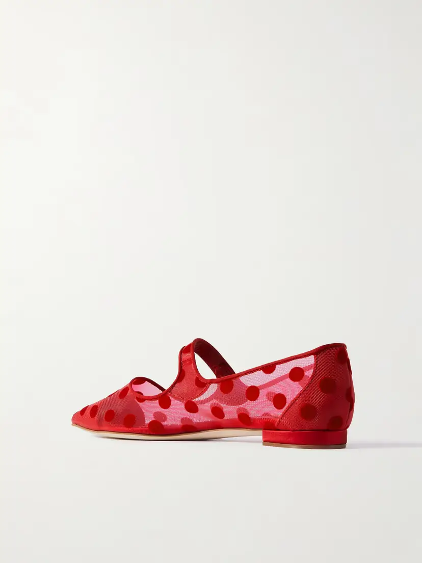 Manolo Blahnik Campari Grosgrain-trimmed Flocked Mesh Ballet Flats | Thumbnail 3