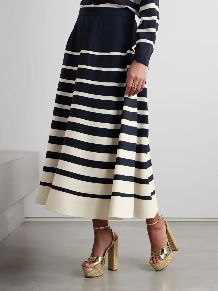 Valentino Garavani Embellished Striped Wool And Silk-blend Midi Skirt | Thumbnail 3 Valentino Garavani Embellished Striped Wool And Silk-blend Midi Skirt | Thumbnail 3