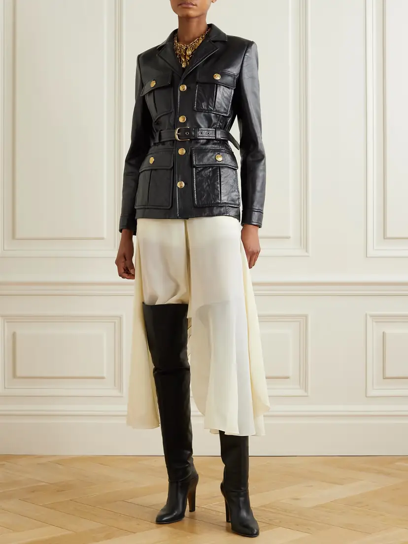 Chloé Belted Glossed Textured-leather Jacket - FR 34 | Thumbnail 2