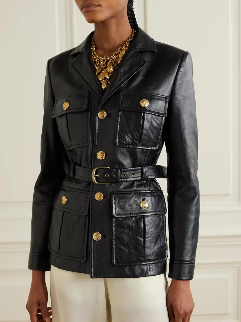 Chloé Belted Glossed Textured-leather Jacket - FR 34 | Thumbnail 3