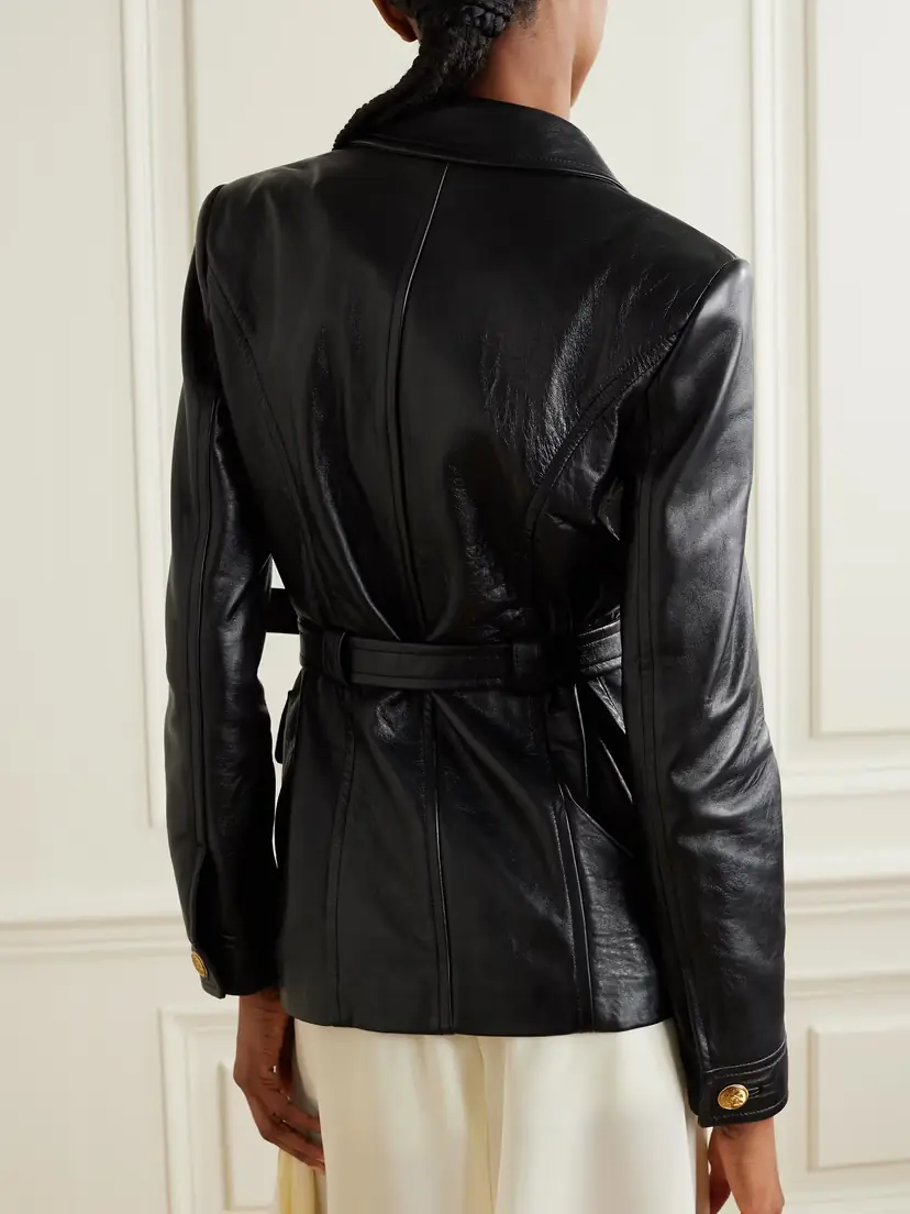 Chloé Belted Glossed Textured-leather Jacket - FR 34 | Thumbnail 4