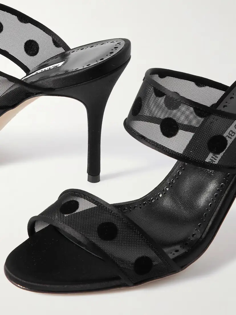 Manolo Blahnik Scolobi 90 Satin-trimmed Flocked Mesh Sandals | Thumbnail 4 Manolo Blahnik Scolobi 90 Satin-trimmed Flocked Mesh Sandals | Thumbnail 4