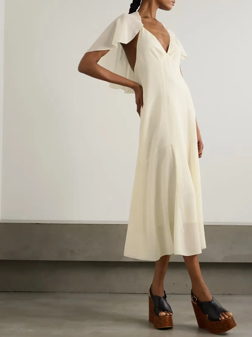 Chloé Cape-effect Paneled Organic Silk-georgette Midi Dress | Thumbnail 2