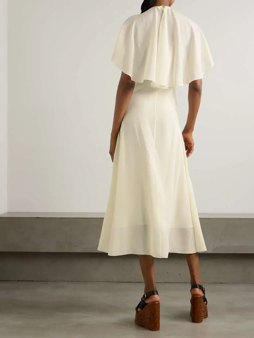 Chloé Cape-effect Paneled Organic Silk-georgette Midi Dress | Thumbnail 3
