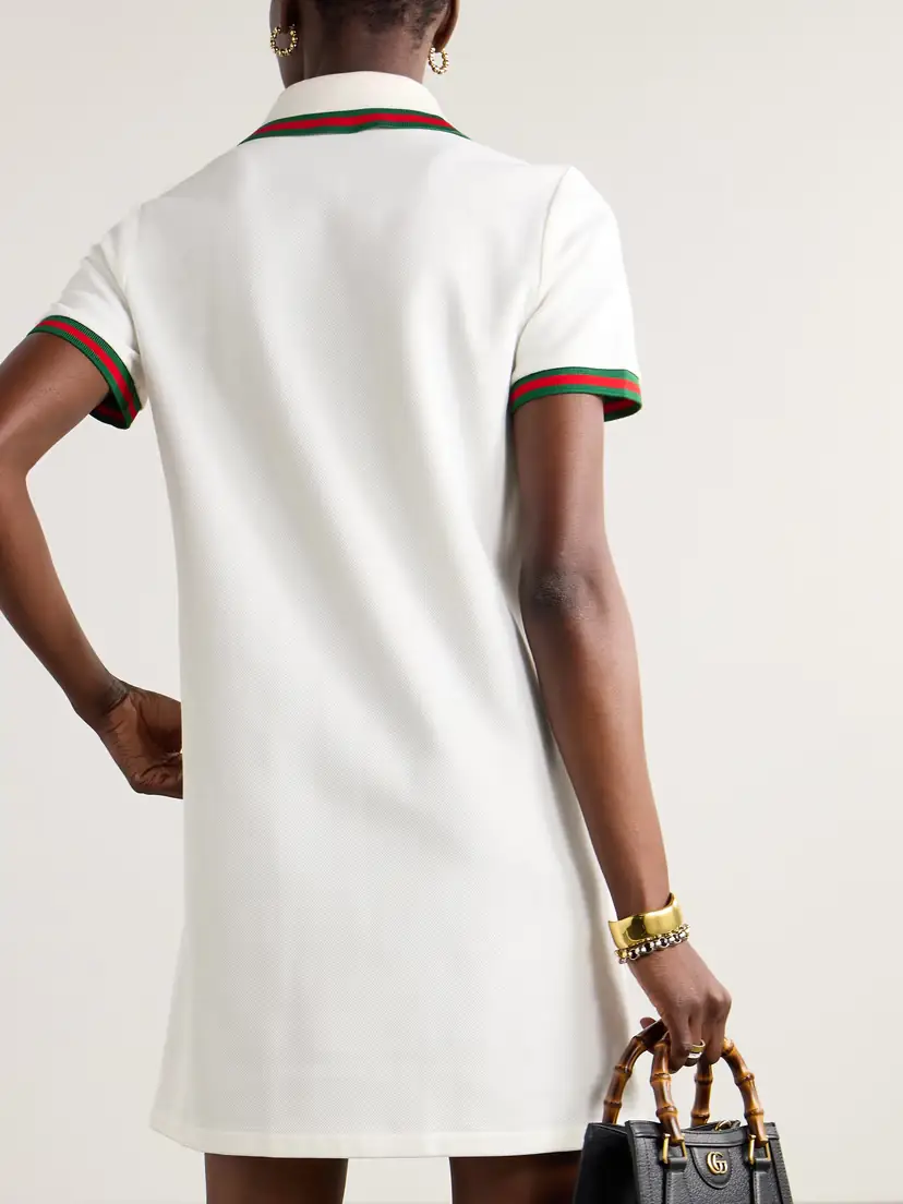 Gucci Embroidered Webbing-trimmed Cotton-piqué Mini Dress | Thumbnail 3 Gucci Embroidered Webbing-trimmed Cotton-piqué Mini Dress | Thumbnail 3