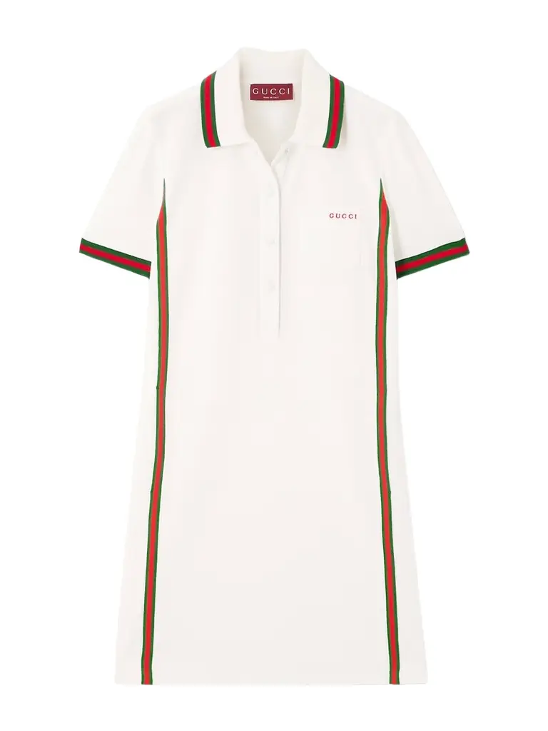 Embroidered Webbing-trimmed Cotton-piqué Mini Dress