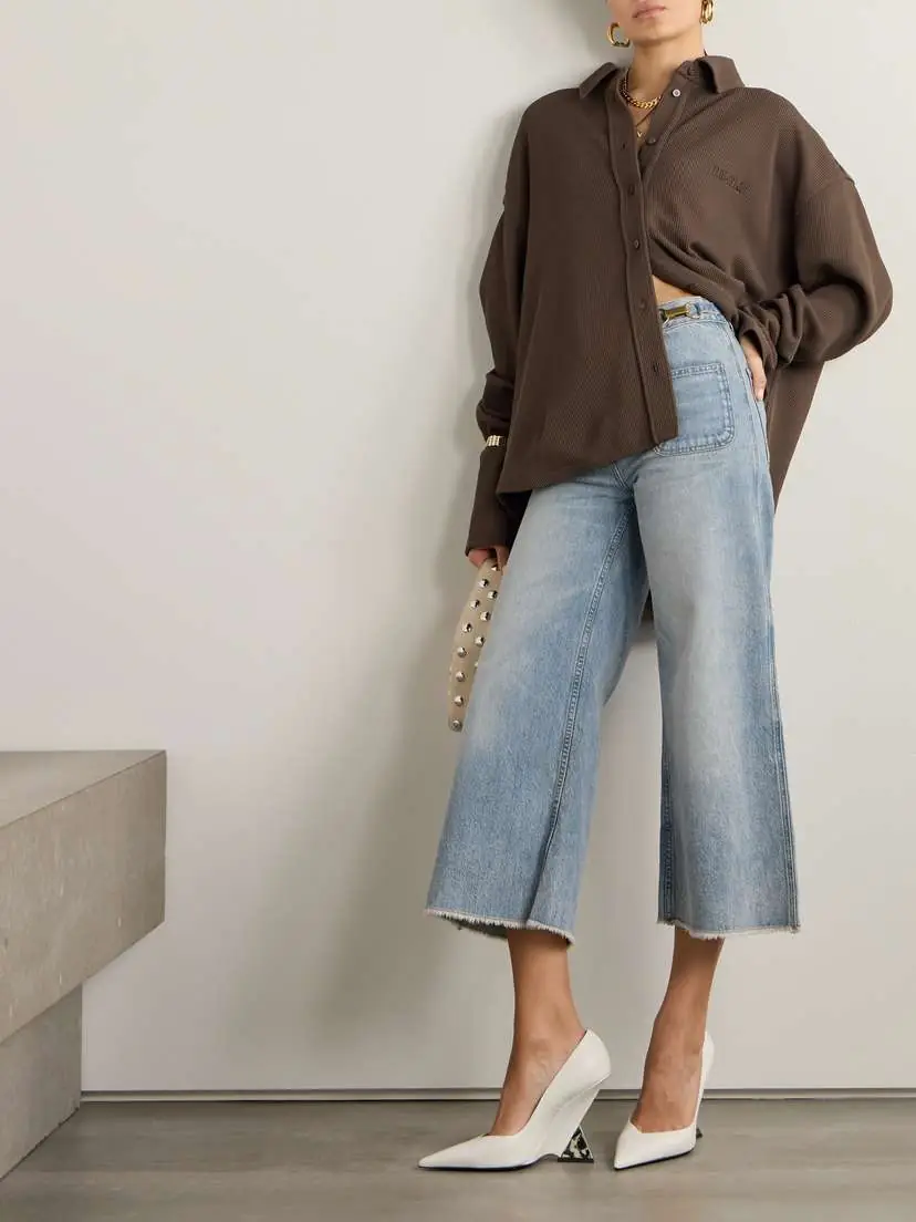 Stella McCartney Cropped Frayed Embellished Mid-rise Flared Jeans | Thumbnail 2 Stella McCartney Cropped Frayed Embellished Mid-rise Flared Jeans | Thumbnail 2