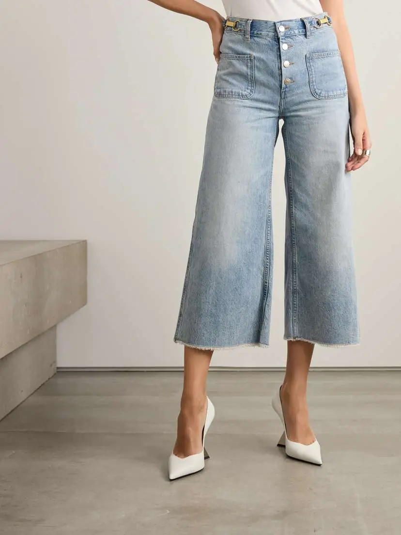 Stella McCartney Cropped Frayed Embellished Mid-rise Flared Jeans | Thumbnail 3 Stella McCartney Cropped Frayed Embellished Mid-rise Flared Jeans | Thumbnail 3