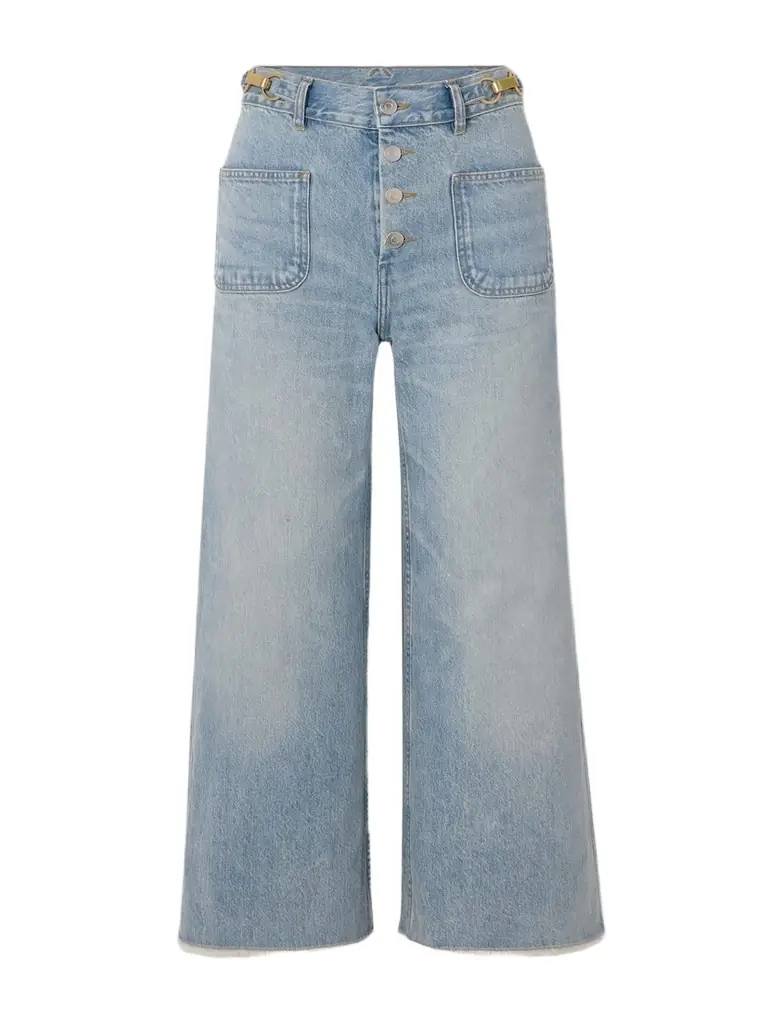 Cropped Frayed Embellished Mid-rise Flared Jeans