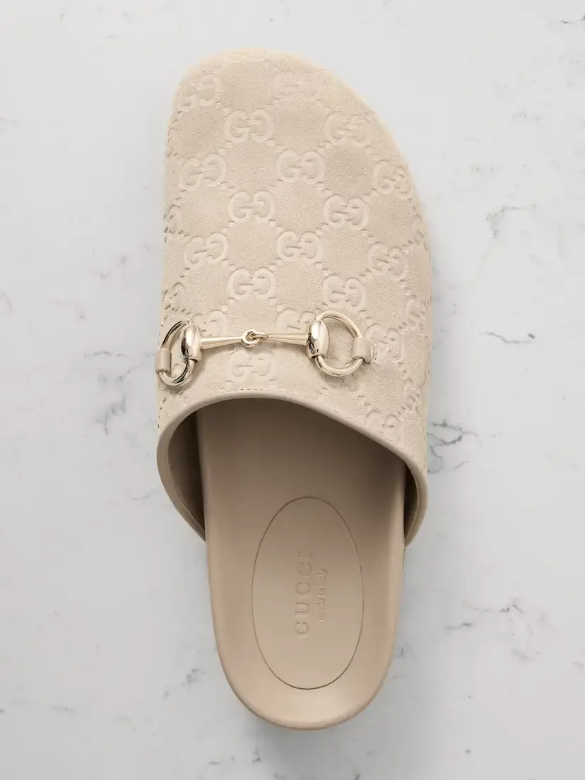 Gucci Sol Horsebit-detailed Debossed Leather-trimmed Suede Slippers | Thumbnail 5 Gucci Sol Horsebit-detailed Debossed Leather-trimmed Suede Slippers | Thumbnail 5