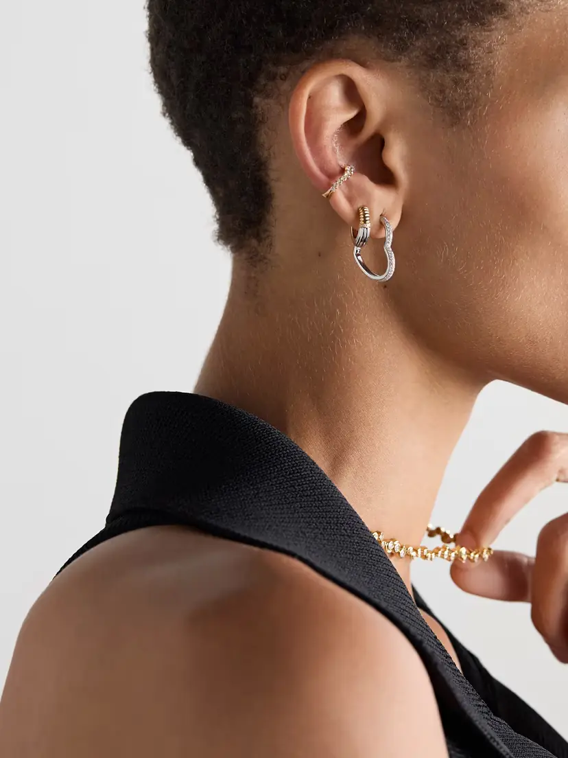 Yvonne Léon Créole Coeur 18-karat White Gold Diamond Single Hoop Earring | Thumbnail 3