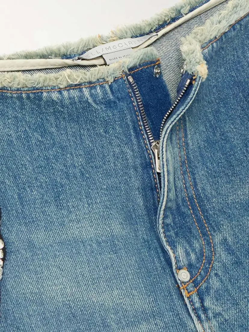 Stella McCartney Cutout Crystal-embellished Frayed Mid-rise Wide-leg Organic Jeans | Thumbnail 5 Stella McCartney Cutout Crystal-embellished Frayed Mid-rise Wide-leg Organic Jeans | Thumbnail 5