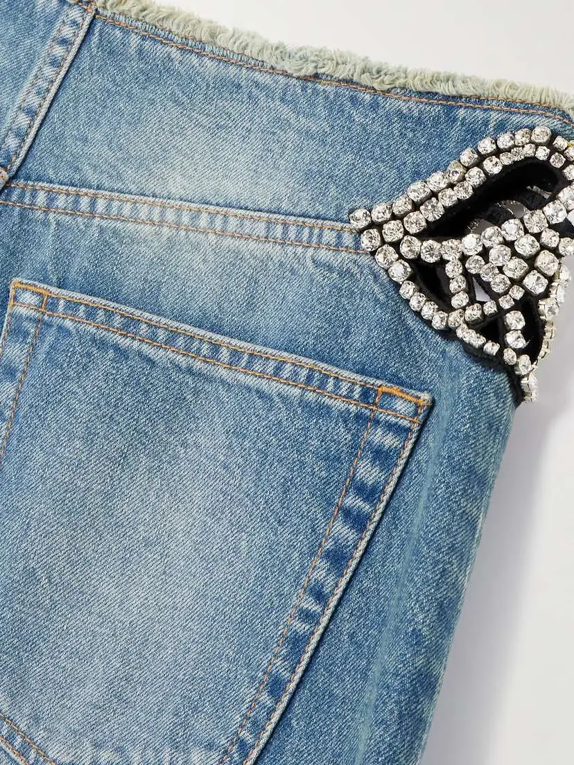 Stella McCartney Cutout Crystal-embellished Frayed Mid-rise Wide-leg Organic Jeans | Thumbnail 6 Stella McCartney Cutout Crystal-embellished Frayed Mid-rise Wide-leg Organic Jeans | Thumbnail 6