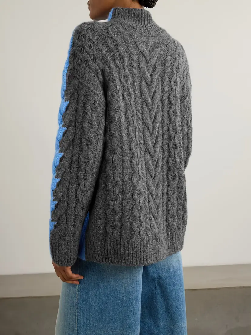 Stella McCartney Oversized Two-tone Cable-knit Alpaca-blend Turtleneck Sweater | Thumbnail 3 Stella McCartney Oversized Two-tone Cable-knit Alpaca-blend Turtleneck Sweater | Thumbnail 3