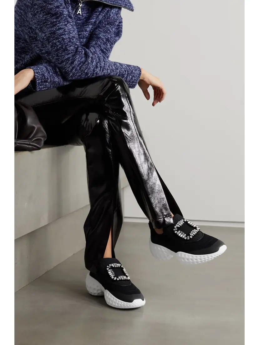 Roger Vivier Viv Run Crystal-embellished Neoprene, Mesh And Leather Sneakers | Thumbnail 2