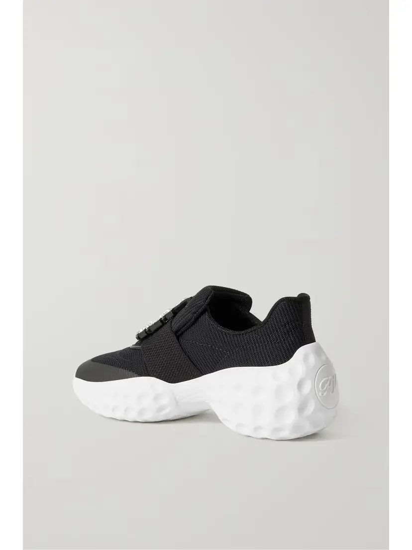 Roger Vivier Viv Run Crystal-embellished Neoprene, Mesh And Leather Sneakers | Thumbnail 3