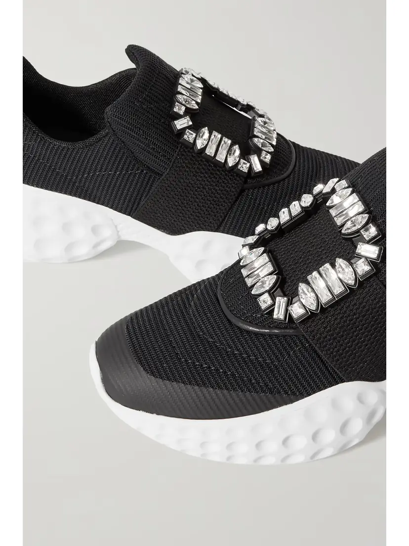 Roger Vivier Viv Run Crystal-embellished Neoprene, Mesh And Leather Sneakers | Thumbnail 4