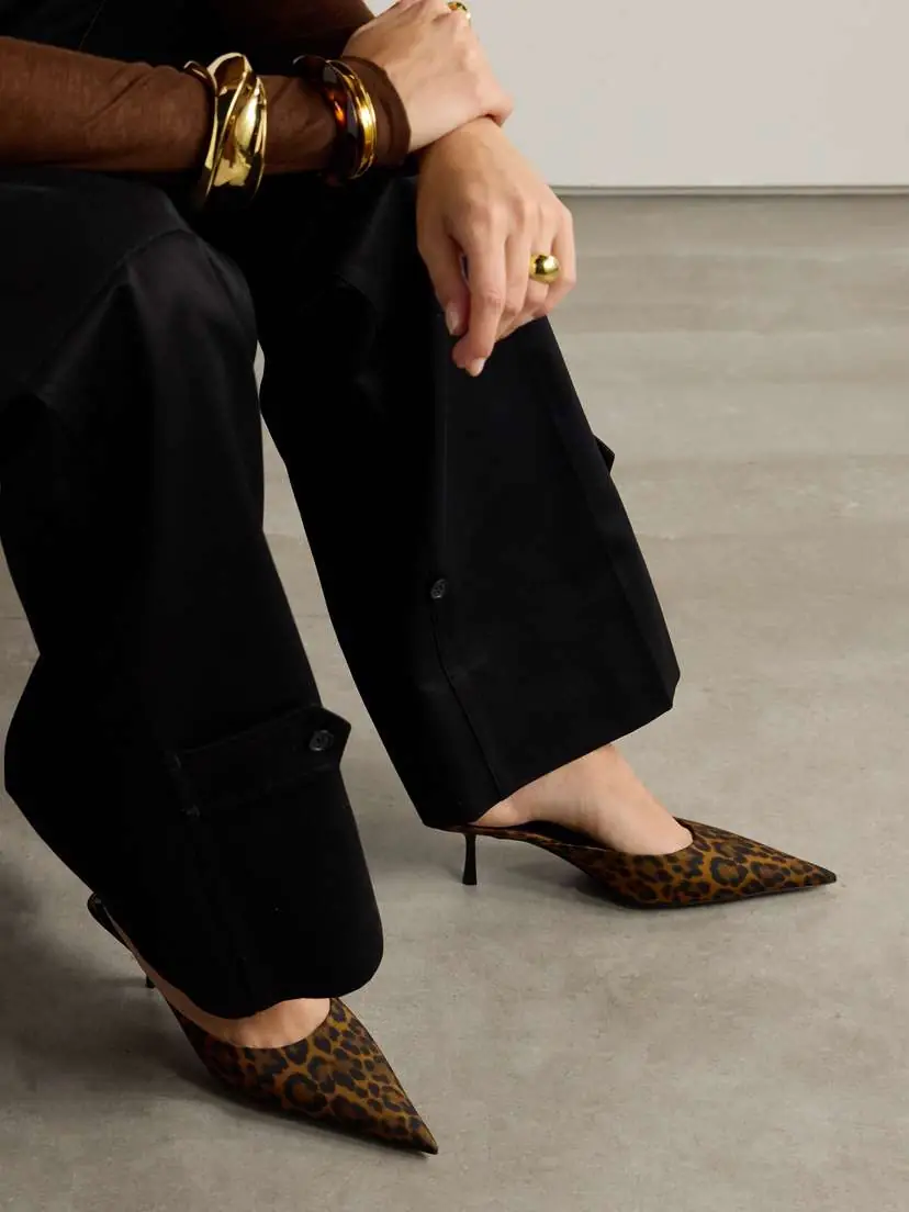 Saint Laurent Barbara Leopard-print Twill Point-toe Pumps | Thumbnail 2