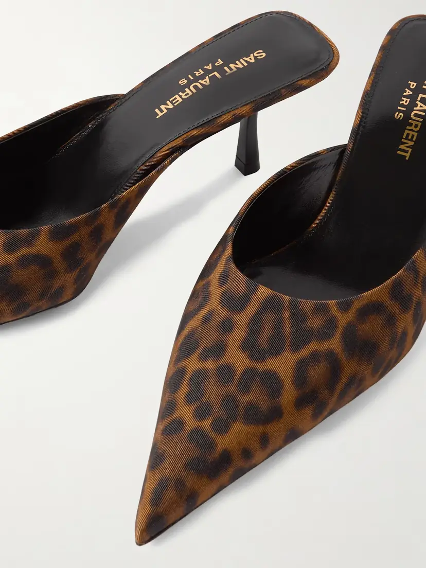 Saint Laurent Barbara Leopard-print Twill Point-toe Pumps | Thumbnail 4