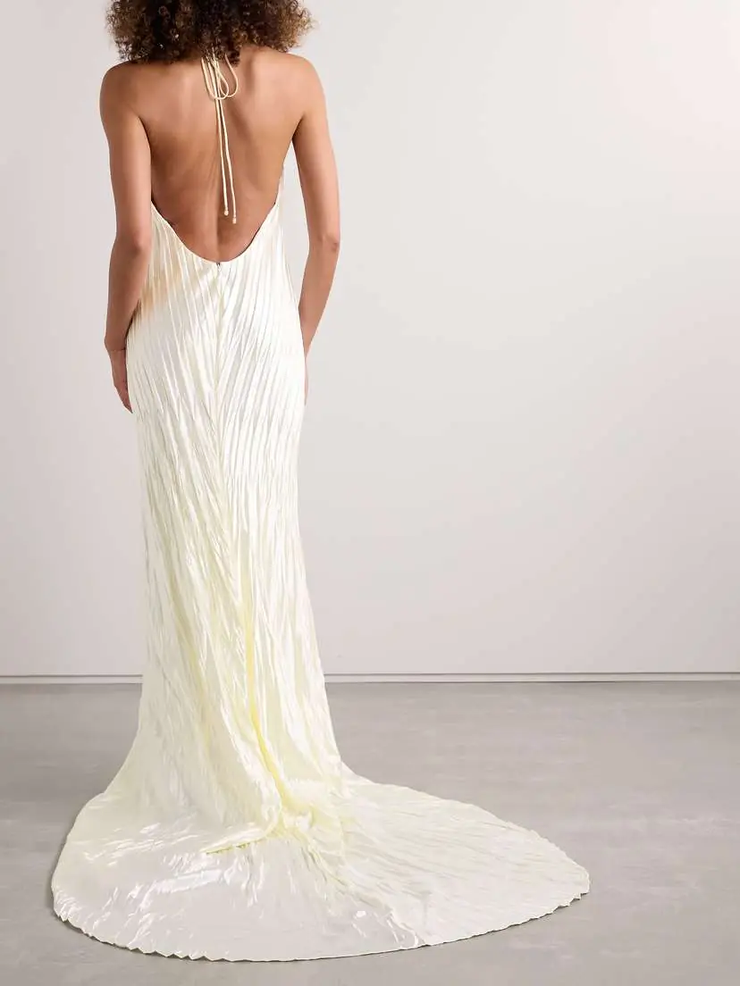 Danielle Frankel Sinclair Embellished Wool And Silk-blend Plissé-mikado Halterneck Gown | Thumbnail 3 Danielle Frankel Sinclair Embellished Wool And Silk-blend Plissé-mikado Halterneck Gown | Thumbnail 3