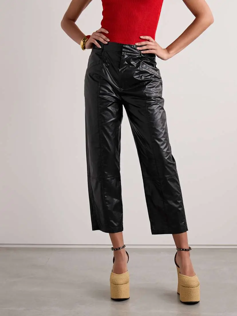 Isabel Marant Aude Cropped Paneled Coated Cotton-blend Straight-leg Pants | Thumbnail 3