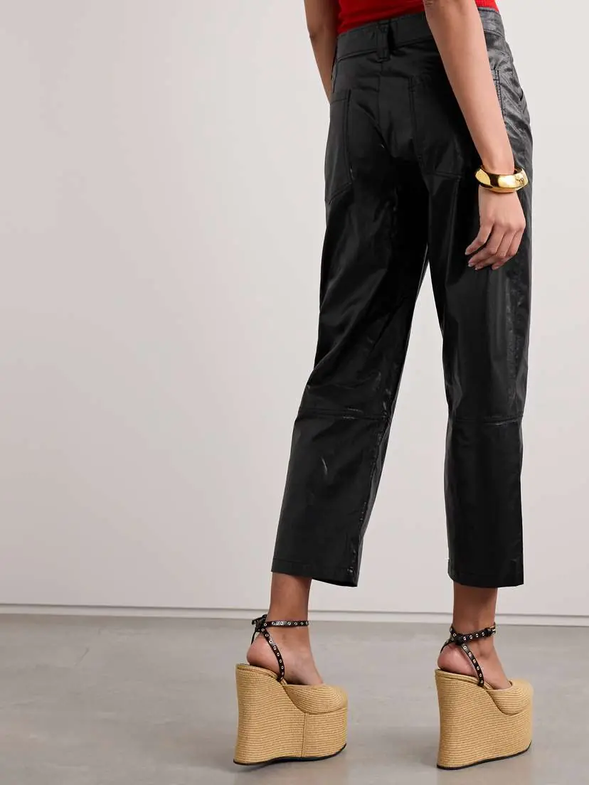Isabel Marant Aude Cropped Paneled Coated Cotton-blend Straight-leg Pants | Thumbnail 4