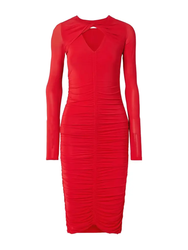 Volgane Cutout Ruched Stretch-jersey Midi Dress