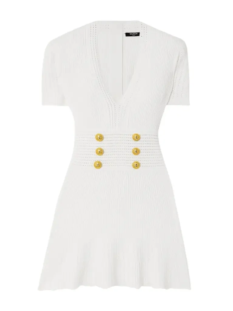 Button-embellished Knitted Mini Dress