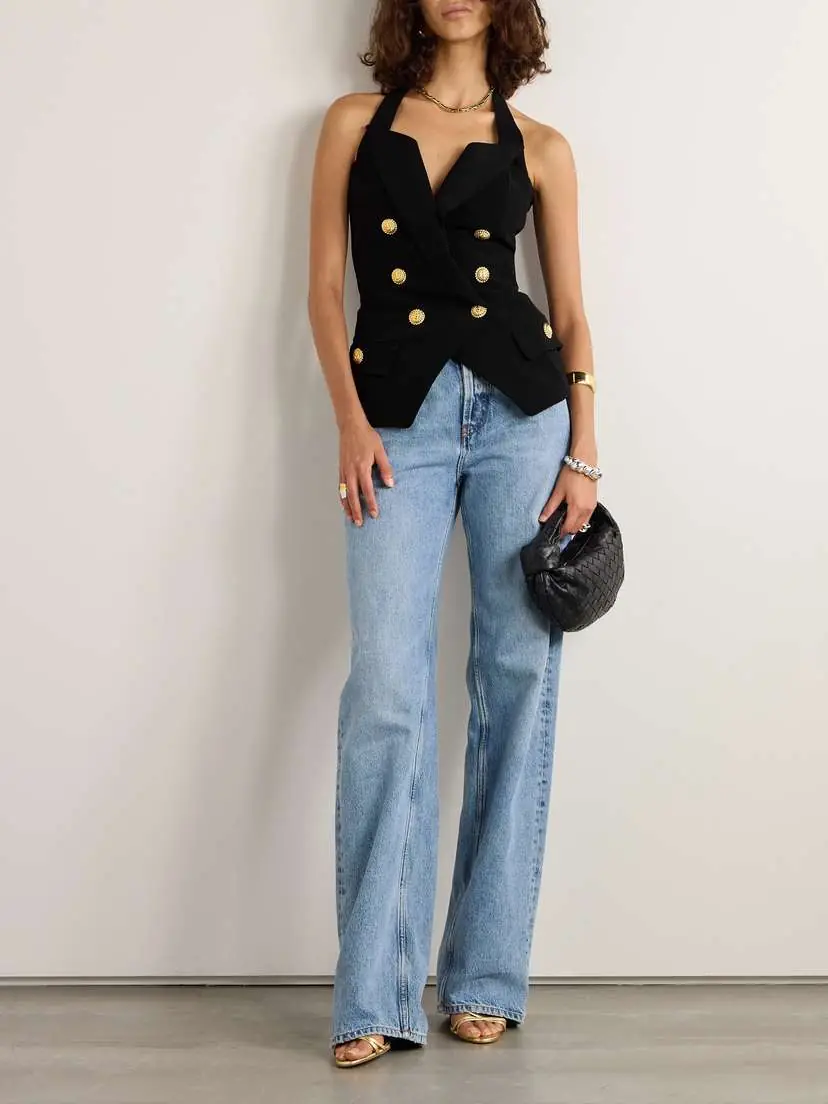 Balmain Halterneck Button-embellished Crepe Top | Thumbnail 2